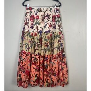 Dylan Anthropologie extra small multi-coloured midi tiered bird floral skirt
